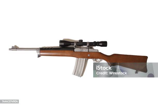 Vintage Semi Automatic Rifle With Scope And Magazine Isolated On White Stock Photo - Download Image Now