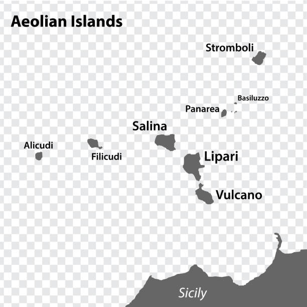 Blank map Aeolian Islands in gray. Every Island map is with titles. High quality map of  Aeolian Islands on transparent background for your  design.     Italy. EPS10. Blank map Aeolian Islands in gray. Every Island map is with titles. High quality map of  Aeolian Islands on transparent background for your  design.     Italy. EPS10. filicudi stock illustrations