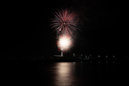 Fireworks shoot off over Alamitos Bay in Long Beach to celebrate July 4t