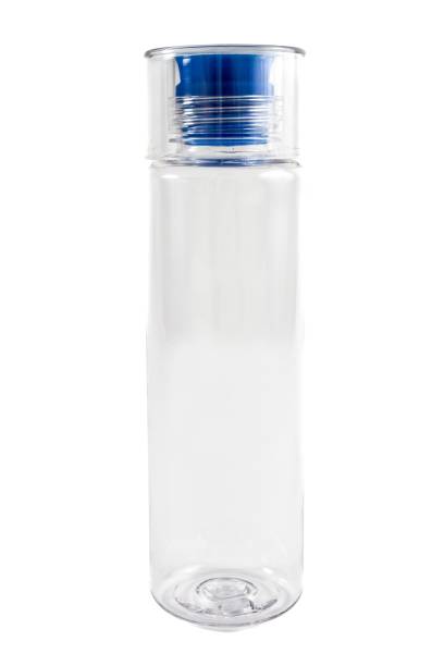 istock Clear bottle with a blue lid detail isolated on a white background 1444379592
