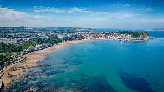 A charming view over Scarborough South Bay and turquoise waterscape, England