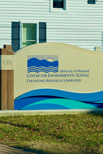 Solomons Island, Maryland, USA - February 13, 2016: Sign in front of the “University of Maryland Center for Environmental Science, Chesapeake Biological Laboratory”.