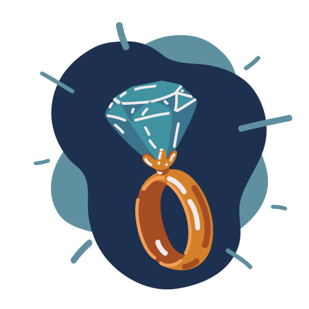 istock Cartoon vector illustration of Ring with big diamond gem 1444383269