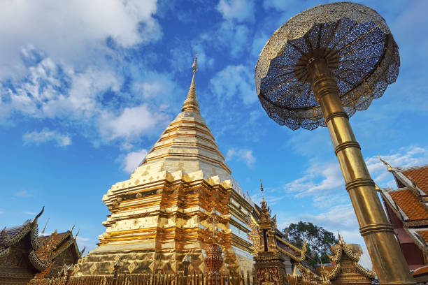 Golden pagoda wat Phra That Doi Suthep Golden pagoda wat Phra That Doi Suthep chiangmai Thailand thailand pagoda stock pictures, royalty-free photos & images