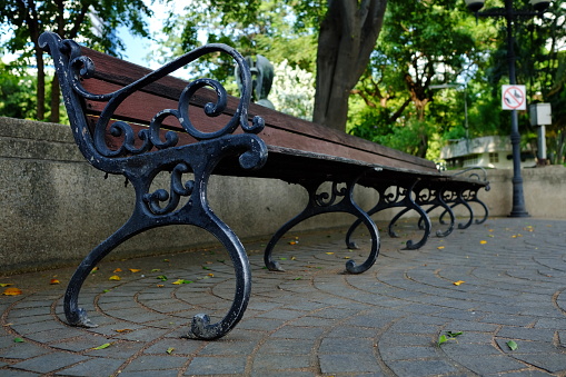 Vintage Long Bench in the Park.