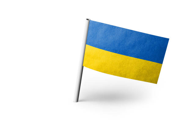 istock Ukrainian flag pinned. White background. 1444396597
