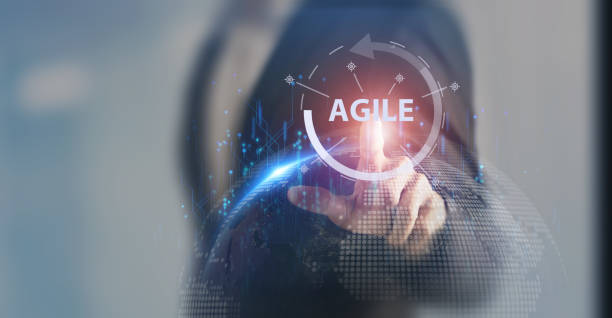 istock Agile management, the principles of agile software development and lean management to various management processes, product development lifecycle  and project management. Change driven concept. 1444398124
