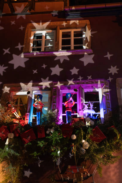 Riquewihr, France  - December 2019 - beautiful Christmas decorations in Alsacian town