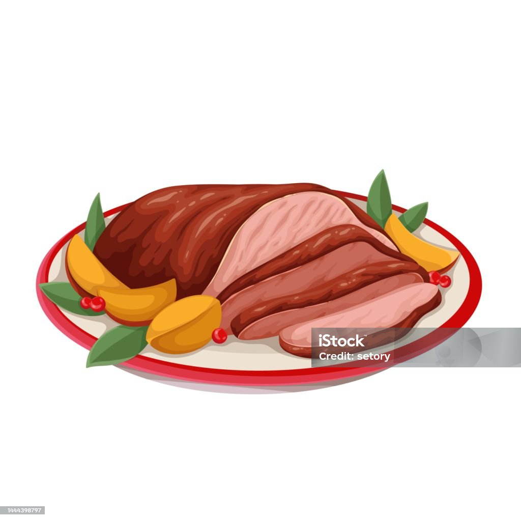 Vetores de Carne De Porco Assada De Natal No Prato e mais imagens de Almoço  - Almoço, Assado, Bacon - iStock