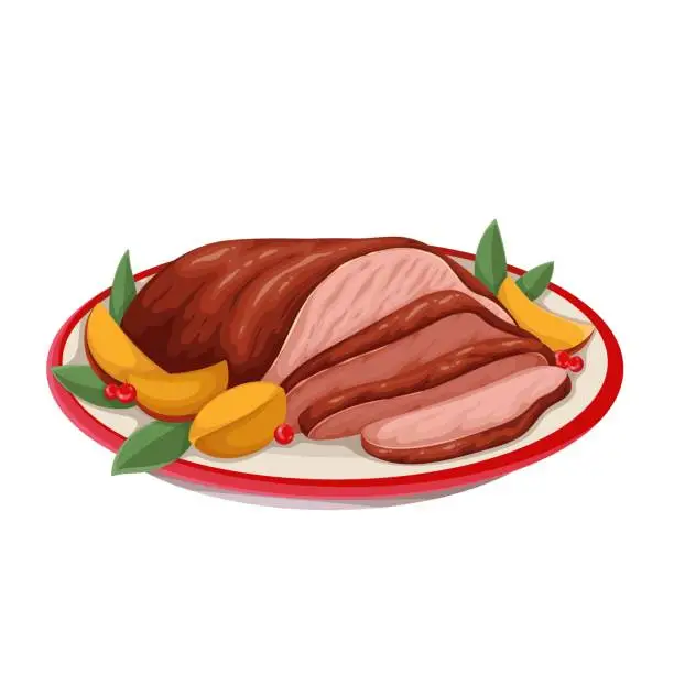 Vector illustration of Christmas Baked Pork on Plate