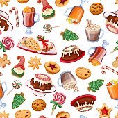 istock Christmas Sweet Food and Drink Set in Seamless Pattern 1444398865