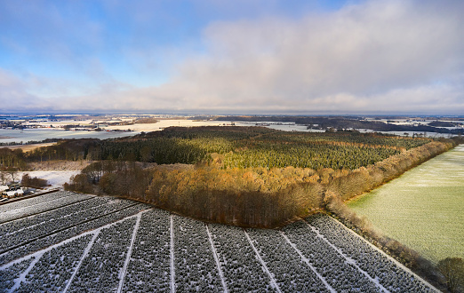 Landscape with new fallen snow. First snow this winter in \
