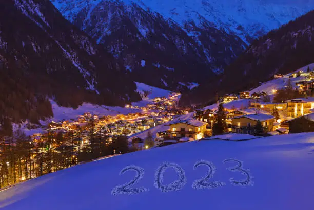 2023 on snow at mountains - Solden Austria - celebration background