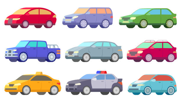 ilustrações de stock, clip art, desenhos animados e ícones de colorful car illustration set - truck pick up truck side view car