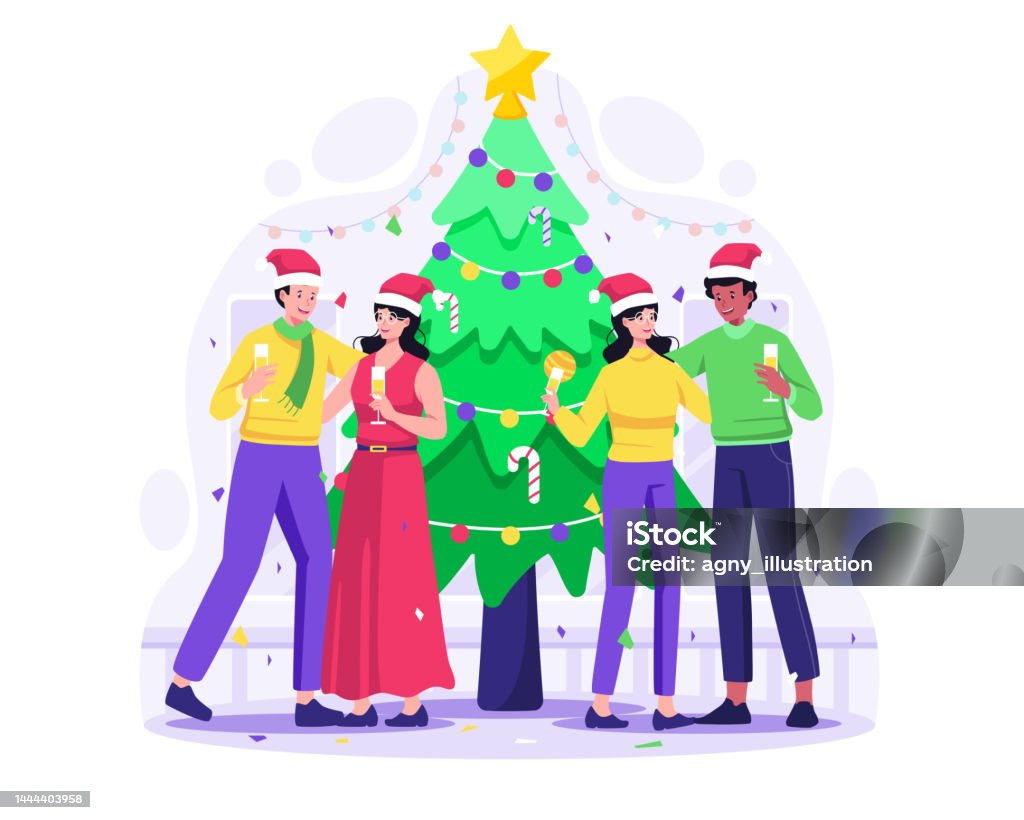 People Celebrate Christmas And New Year Two Couples Man And Woman With people-celebrate-christmas-and-new-year-two-couples-man-and-woman-with