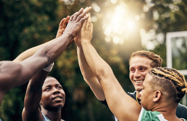 istock High five, basketball and teamwork success hands, motivation and target goal. Winner mindset, vision and team training to win game or sports competition for health, fitness and exercise wellness. 1444404119