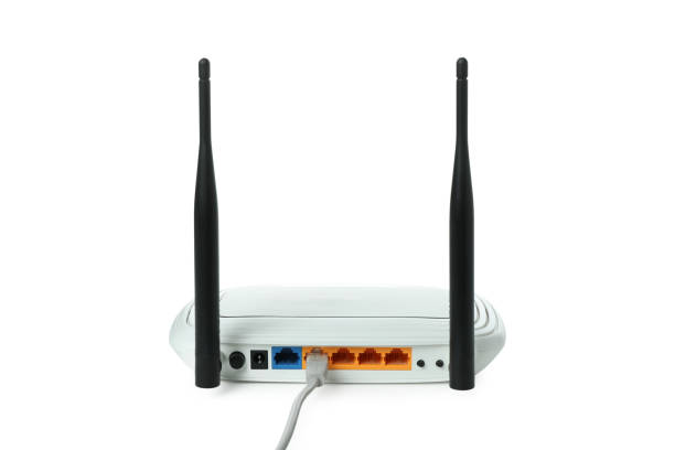 istock Wi-Fi router with external antennas isolated on white background 1444405457