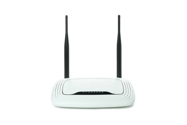 istock Wi-Fi router with external antennas isolated on white background 1444405557