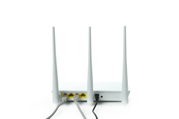 istock Wi-Fi router with external antennas isolated on white background 1444406487