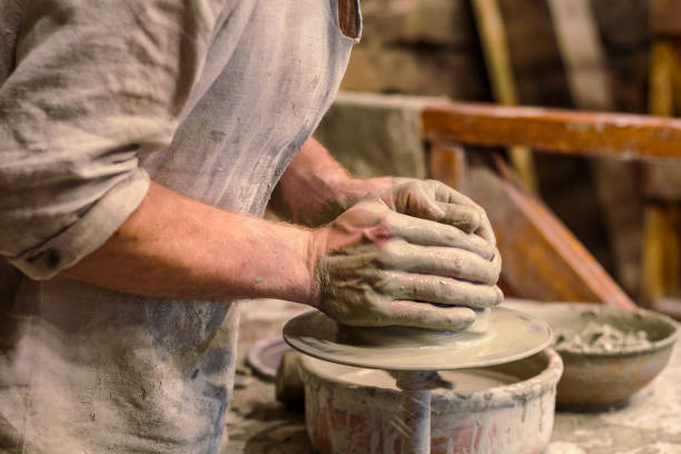istock Close up pottery wheel lesson concept photo 1444411167
