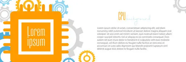 Vector illustration of Nanotechnology concept in flat style. Central processing unit, microchip, processor with gears on an isolated white background with space for text.