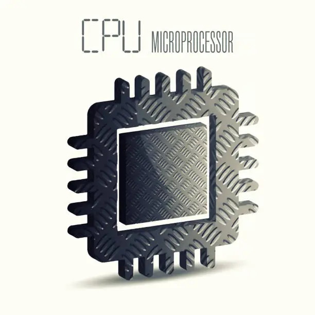 Vector illustration of The concept of nanotechnology and technical devices. 3D central processing unit, microchip on an isolated white background.