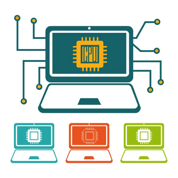 Vector illustration of Nanotechnology concept in flat style. Technical devices with central processing unit, microchip, processor on an isolated white background.