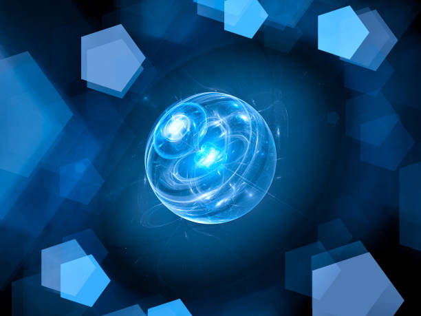 Blue glowing antimatter plasma ball, computer generated abstract background, 3D rendering Blue glowing antimatter plasma ball, computer generated abstract background, 3D rendering nuclear fusion atoms stock pictures, royalty-free photos & images