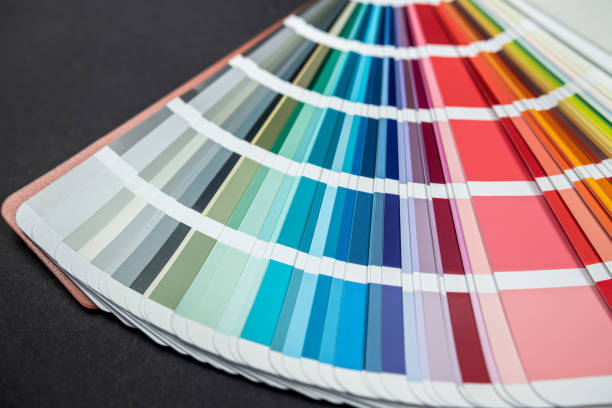 different sepmler color palettes and samples laid out on the table isolated.