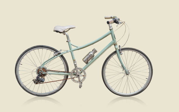 istock side view antique green frame bicycle and white cushion on yellow background, object, decor, transport, banner, copy space 1444416657