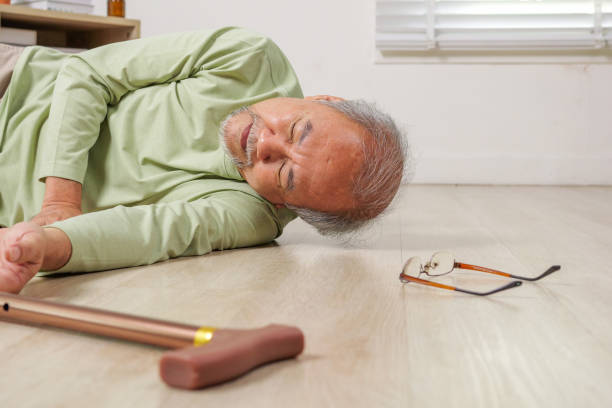 istock Senior slip and fall, Elderly people accident slip and fall. unconscious people on ground, Accident in home, Accident of senior slip and fall to floor. 1444417363