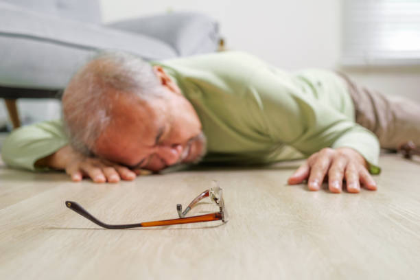 istock Senior slip and fall, Elderly people accident slip and fall. unconscious people on ground, Accident in home, Accident of senior slip and fall to floor. 1444417451