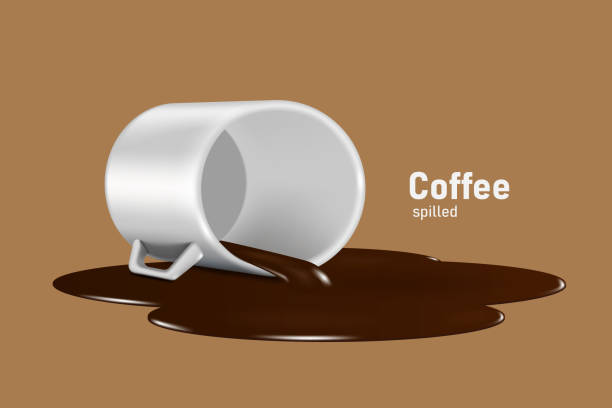 illustrazioni stock, clip art, cartoni animati e icone di tendenza di il caffè caldo liquido è stato versato e versato dalla tazza di ceramica sul pavimento - pilled