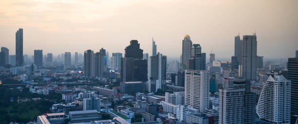 istock Luxury rooftop restaurant and bar with beautiful city view 1444418571