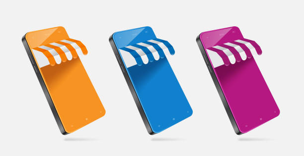 istock Smartphon store or shop in 3 colors, orange, blue ,purple 1444419748