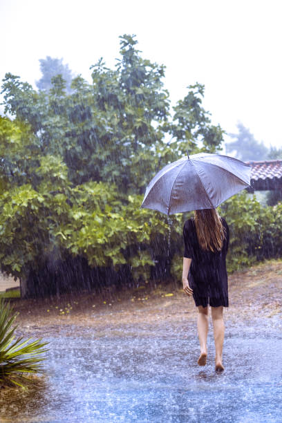 istock Walking barefoot in the summer rain 1444420516