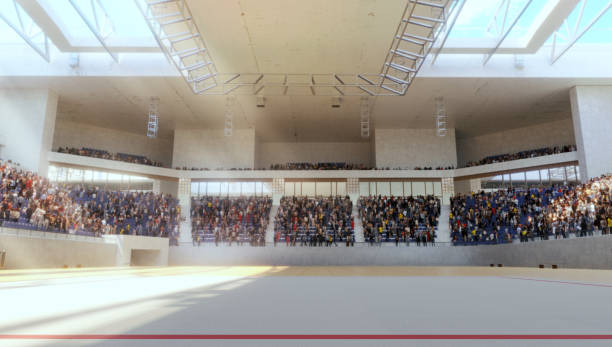 3-d рендер гимнастического стадиона - confined space flash стоковые фото и изображения
