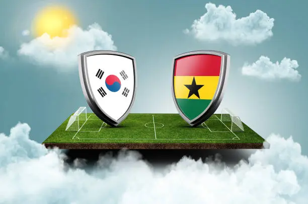 South Korea vs Ghana Versus screen banner Soccer concept. football field stadium, 3d illustration