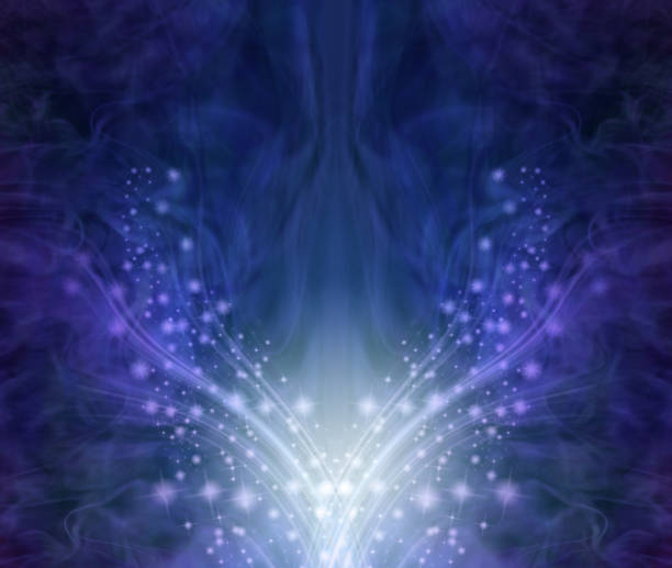 light wispy sparkling lines rising up on an ultramarine blue background ideal for a holistic invitation, voucher, award, certificate, diploma, advert or coupon background