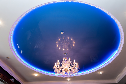 large chandelier on the ceiling in the restaurant