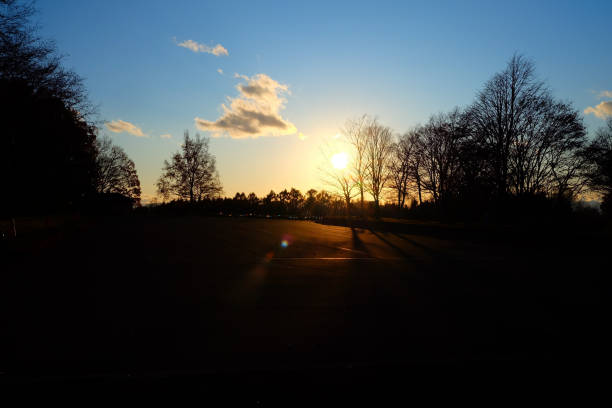 Sunset in the Autumn Park Background.