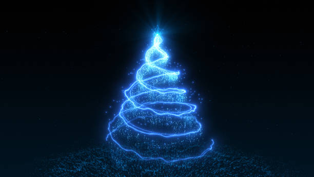 istock Christmas tree made from spiral particles and light streak on dark background 1444433024