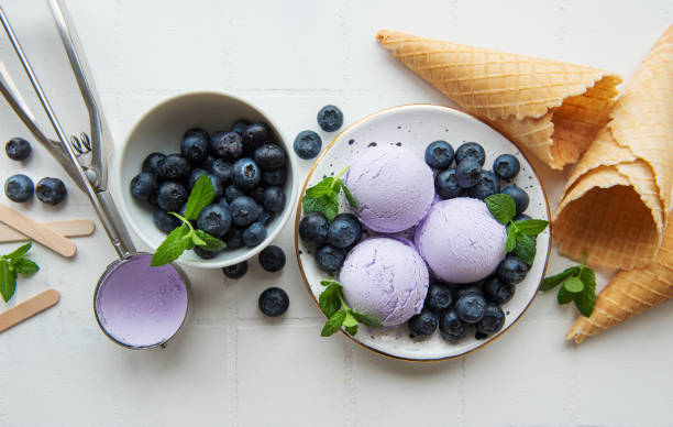 istock Homemade blueberry  ice cream with fresh blueberries 1444433136