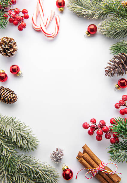 istock Christmas background with fir tree and decor. Top view with copy space 1444433163