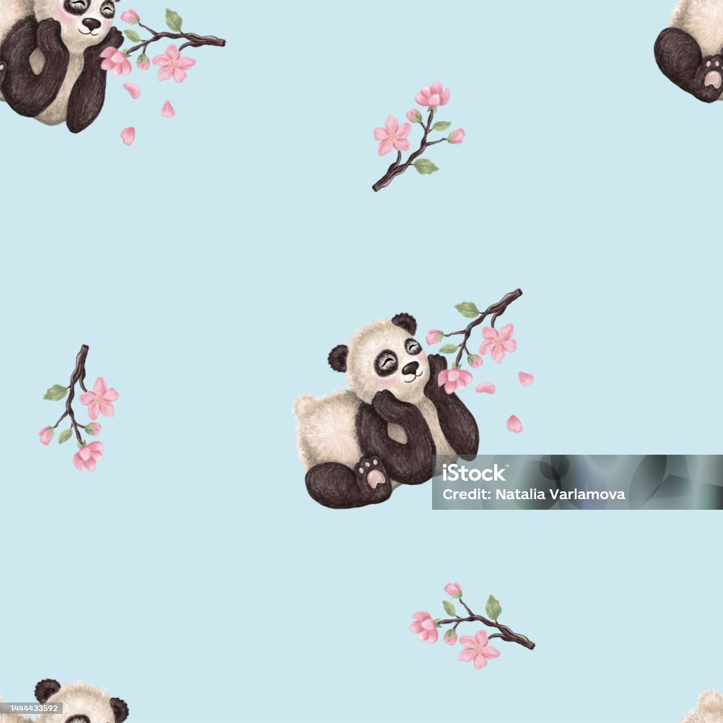 Pink Panda Pattern Panda Pattern Stock Illustration - Download Image Now - Animal, Apple ...