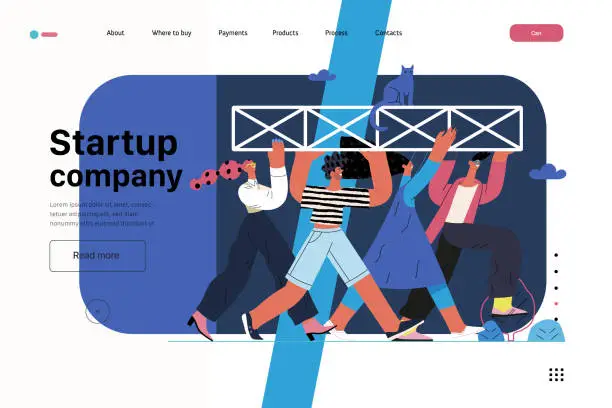 Vector illustration of Startup illustration, website landing template. Concept of building new business