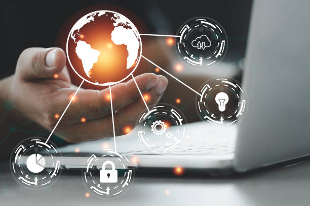 istock Man holding icon world with connect of global data connection and our innovative technologies for your life. 1444440456
