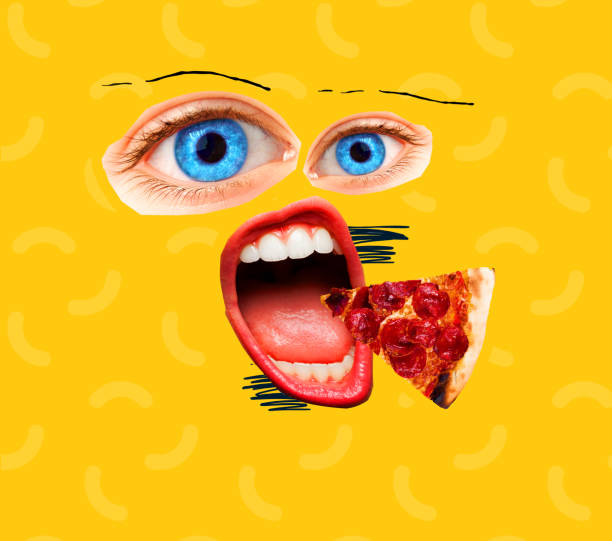istock Modern art collage. Legs, lips and pizza. Modern food concept. 1444442283