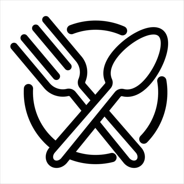 illustrazioni stock, clip art, cartoni animati e icone di tendenza di icona delle posate isolata su sfondo bianco. concetto di logo alimentare. illustrazione vettoriale. - spoon computer graphic silhouette fork