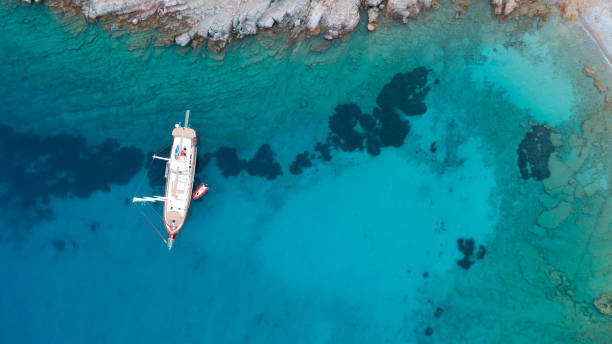 Aerial view of Sailing Gulet. stock photo